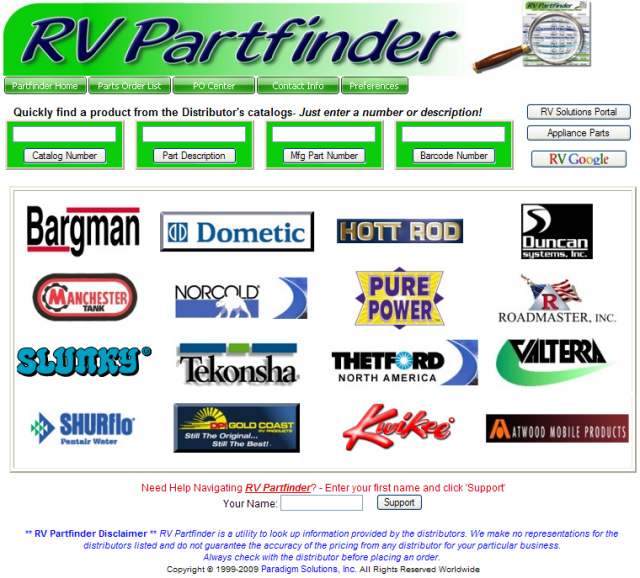 RV Partfinder Main Window